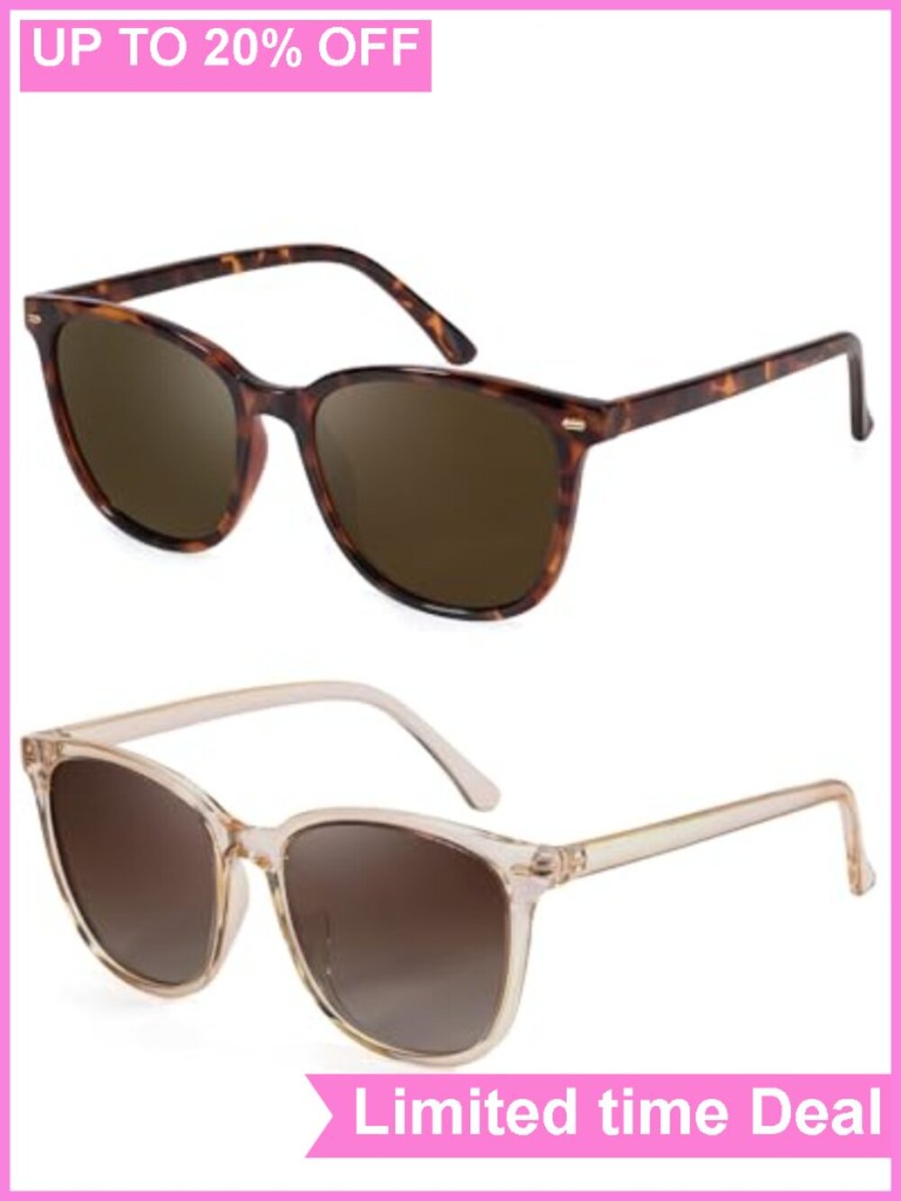 Women's Polarized UV400 Sunglasses 2 Pack Oversized Square Shades